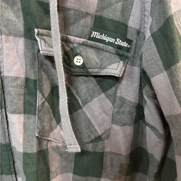 Columbia Green Michigan State Spartans Women’s M Hooded Long Sleeve Plaid Shirt - Picture 3 of 5
